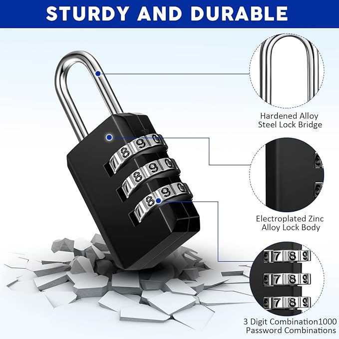 Chumia 16 Pack 3 Digit Combination Lock Small Combo Locks Waterproof Luggage Number Padlock for Backpack Suitcases Traveling Toolbox School Gym Employee Locker