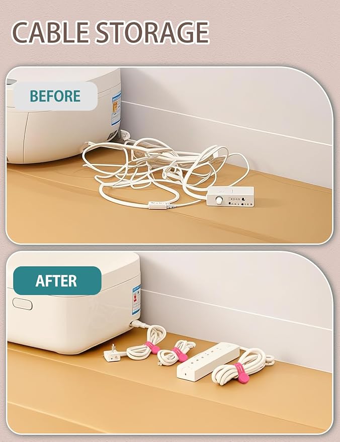 Kanemc Magnetic Cable Organizer For Cords, Cord Wrap Silicone Zip Ties Twist Ties Magnet Strap For Smartphone Charger Earphone Video Game USB C Cables (Macaron Color, S-size)