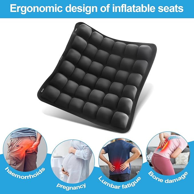 Travel Seat Cushion for Airplane – Inflatable 3D Air Cell Seat Cushions, Ergonomic Travel Cushion for Long Flights, Portable Seat Cushions Offer Support at Home, Work, Car, or in Transit