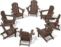 SERWALL Adirondack Chair with Cup Holders - Composite Adirondack Chairs Set of 8 HDPE Outdoor Chairs All Weather Use- Coffee