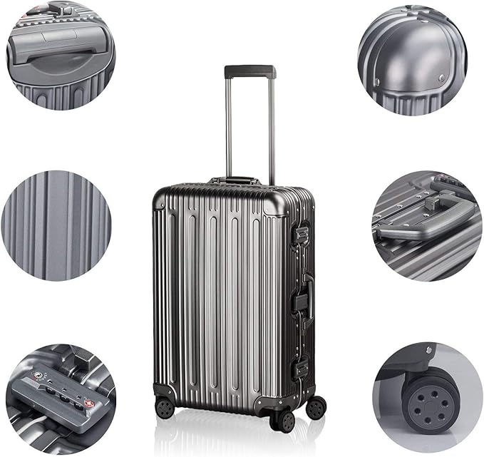 TRAVELKING All Aluminum Luggage Zipperless Hard Shell Suitcase with TSA Lock Spinner Wheels Lightweight Metal Alloy Suitcases (Grey, 28 inch)