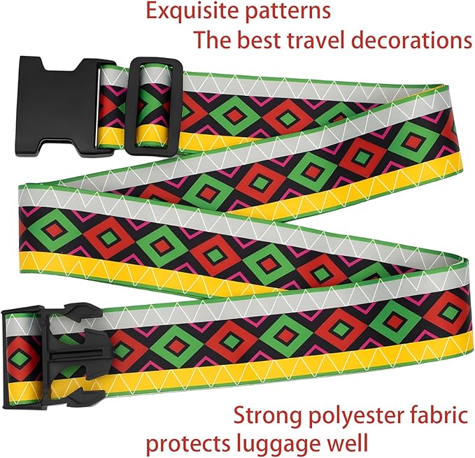 Geometric Arts Luggage Straps for Suitcases, Adjustable Luggage Travel Belt to Keep Luggage Security While Travel, Strong Polyester Fabric, Easy-to-Recognize Funny Pattern Travel Accessories, 2 Pack