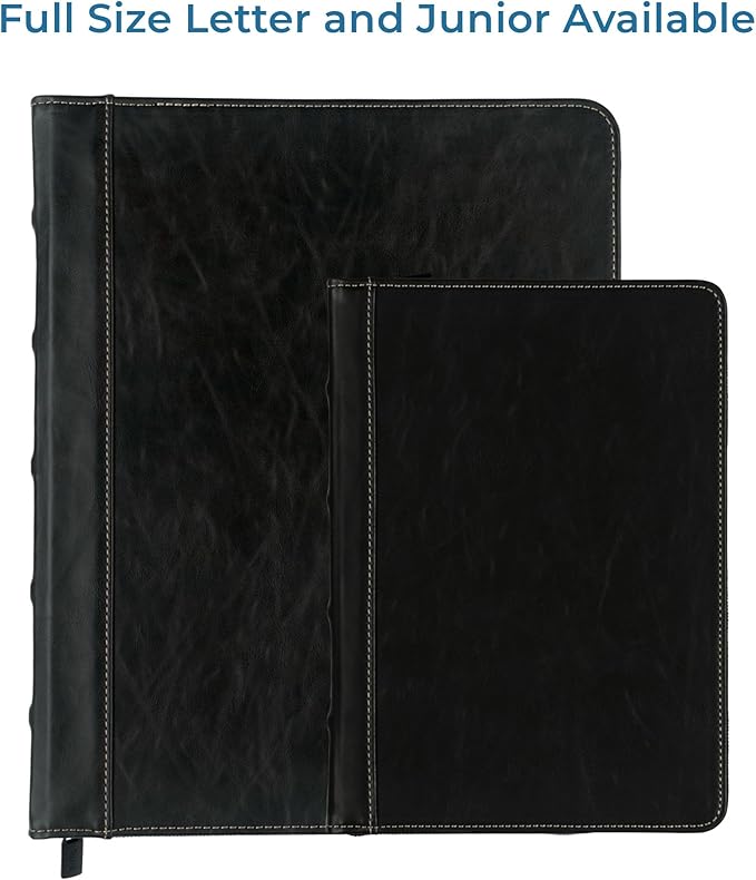 Samsill Vintage Leather Mini 3 Ring Zipper Binder, 1 Inch Round Ring Capacity (Holds 200 Sheets), 5.5 x 8.5 Inch Documents, Notebook Organizer, Planner, Black with Contrast Stitching