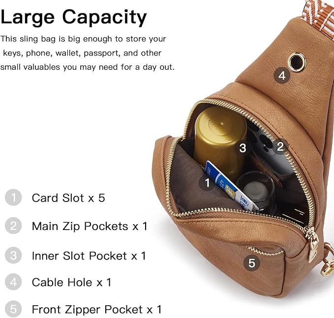 Telena Small Sling Bag for Women Leather Crossbody Fanny Packs Chest Bag for Women