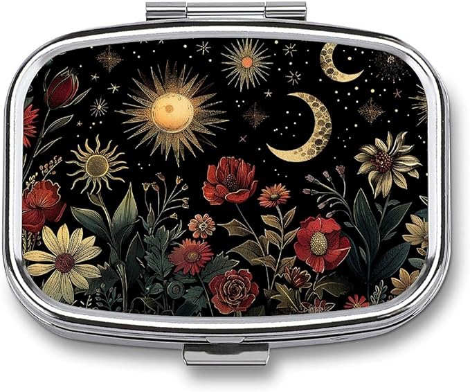 Metal 2 Compartment Pill Organizer Travel Friendly Portable Compact Pill Box Cute Pill Case,for Pocket Wallets Daily Portable Medicine Vitamin Tablet Storage (The Dark Night)