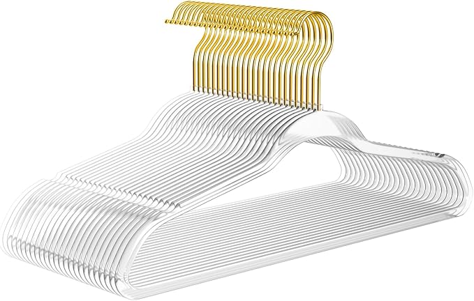 Premium Clear Invisible Acrylic Hangers,Crystal Plastic Hangers,Clear Hanger 50 Pack Ultra Slim & Space Saving Suit Hanger for Coats, Pants & Dress Clothes
