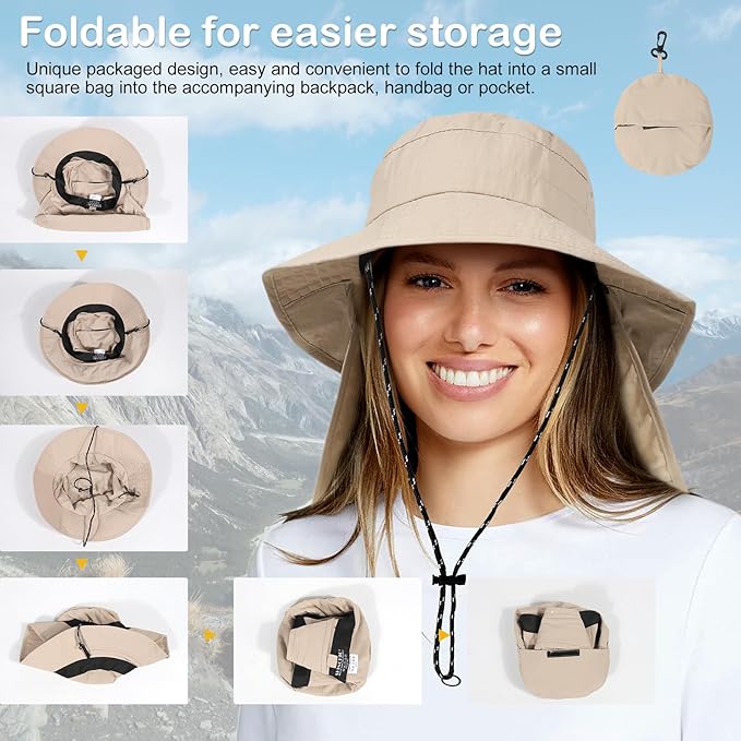 Water-Resistant Sun UPF 50+ Bucket Hat Protection Packable Brimmed Boonie for Women Men Summer Lightweight Hiking Outdoor Cap