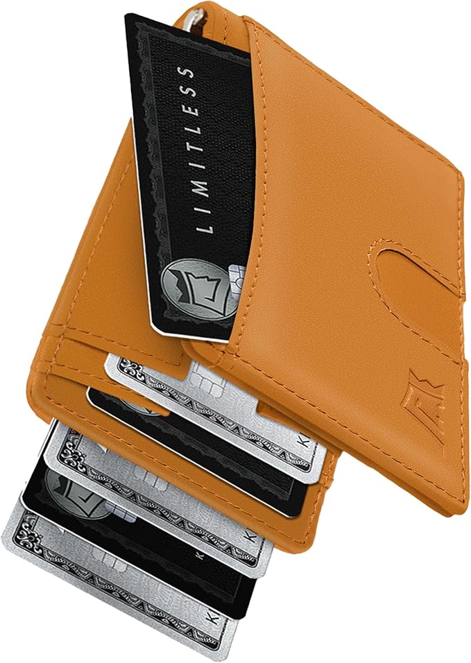 Kings Loot Custom Wallet for Men | Engraved Leather Slim Wallet with Money Clip | Personalized RFID Blocking Design | Minimalist & Stylish Wallets (Cognac)