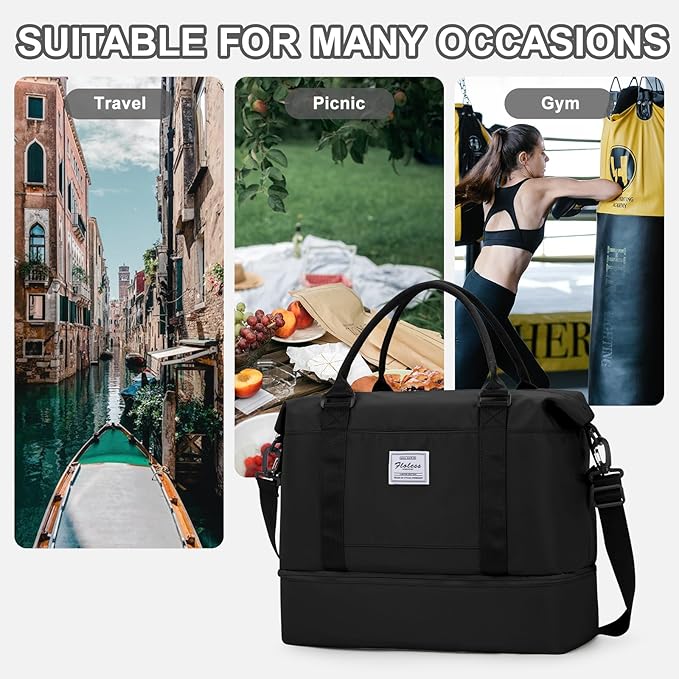 Travel Duffel Bag, Sports Tote Gym Bag, Shoulder Weekender Overnight Bag for Women