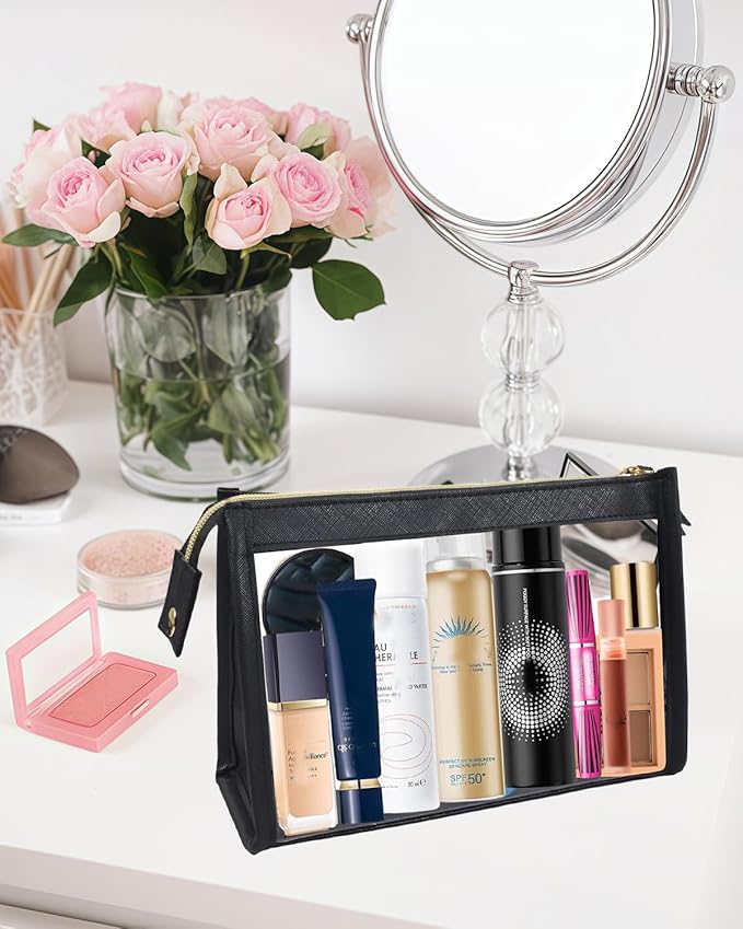 Small Clear Makeup Bag, Waterproof Clear Travel Toiletry Bag Case Cosmetic Bag with Zipper Small Makeup Pouch Travel Bags for Toiletries Travel Essentials Car Organizer