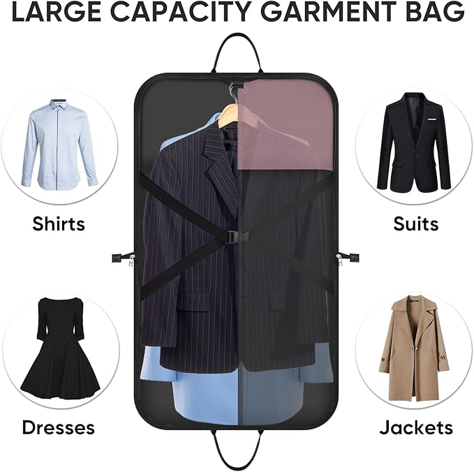 BALEINE Foldable Garment Bags For Travel, 42'' Premium Suit Bags For Men Travel, Carry On Garment Bags for Hanging Clothes (Pink)