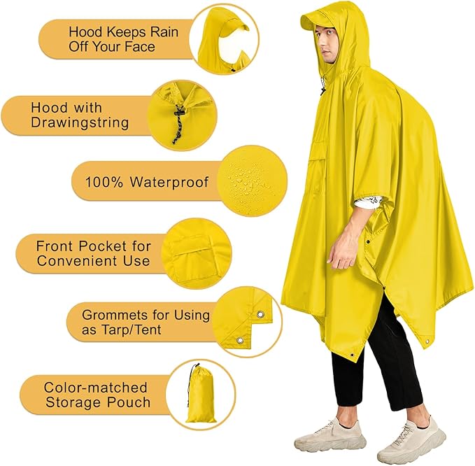 salamra Hooded Rain Poncho Waterproof Raincoat Jacket for Men/Women/Adults with Pocket
