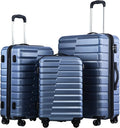 Coolife Expandable Suitcase Luggage set PC ABS TSA Lock Spinner Carry on 3 Piece Sets (blue)