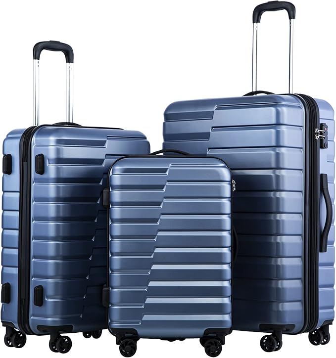 Coolife Expandable Suitcase Luggage set PC ABS TSA Lock Spinner Carry on 3 Piece Sets (blue)