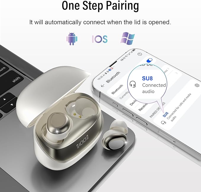 Sleep Earbuds Bluetooth 5.4 in Ear Light-Weight Headphones, Mini Sleep Headphones Small Design for Side Sleepers, 47H Playtime with Charging Case, Clear Calls Earphones, Cream White