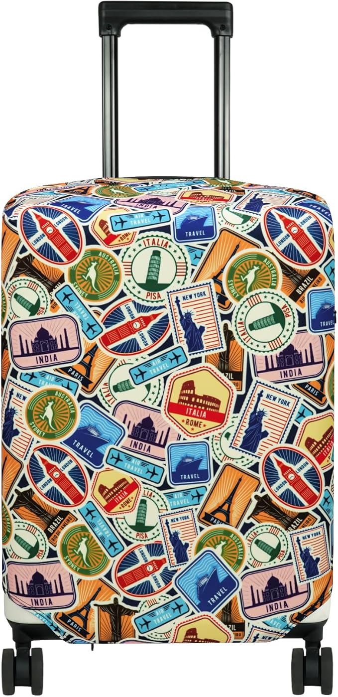 HYPER VENTURE Washable Luggage Cover - Fashion Suitcase Protector Fits 23-26 Inch Luggage (World Voyage, M)