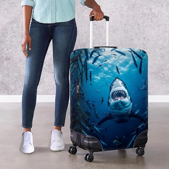 Seadworld Shark Luggage Cover 30-32 Inch High Elastic Thickened Travel Suitcase Covers Blue
