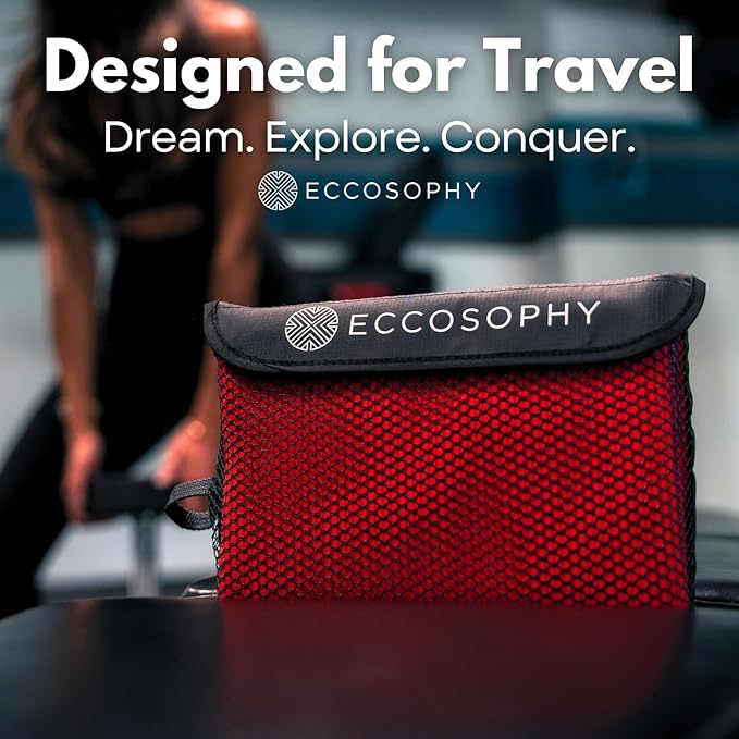 ECCOSOPHY Microfiber Beach Towel – Quick Dry Gym Towel, Highly Absorbent with Ribbed Texture, Lightweight – Ideal for Travel, Pool, Yoga, Fitness & Outdoor Adventures – 60x30 Cherry