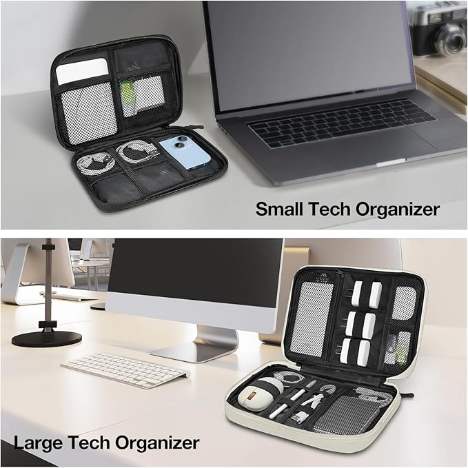 MATEIN Tech Organizer Travel Case 2 Pack for Couple, Water Resistant Charging Cord Organizer for Travel Accessories, Portable Electronics Bag for Purse, Cable, Phone & Wireless Mouse, Gifts for Work