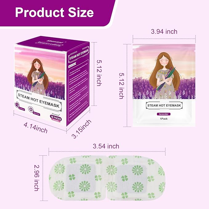 10 Packs Steam Eye Mask,Mnswand Lavender Steam Eye Masks Disposable, Self-Heating Relief Heated Eye Mask for Fatigue, Perfect for Home, Sleep, Spa & Travel ﻿