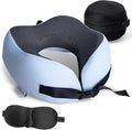 Pure Memory Foam Travel Pillows for Airplanes – Ergonomic Design with Adjustable Fit, Machine Washable, 3D Eye Mask & Compact Plane Pillow for Traveling – Grey & Blue