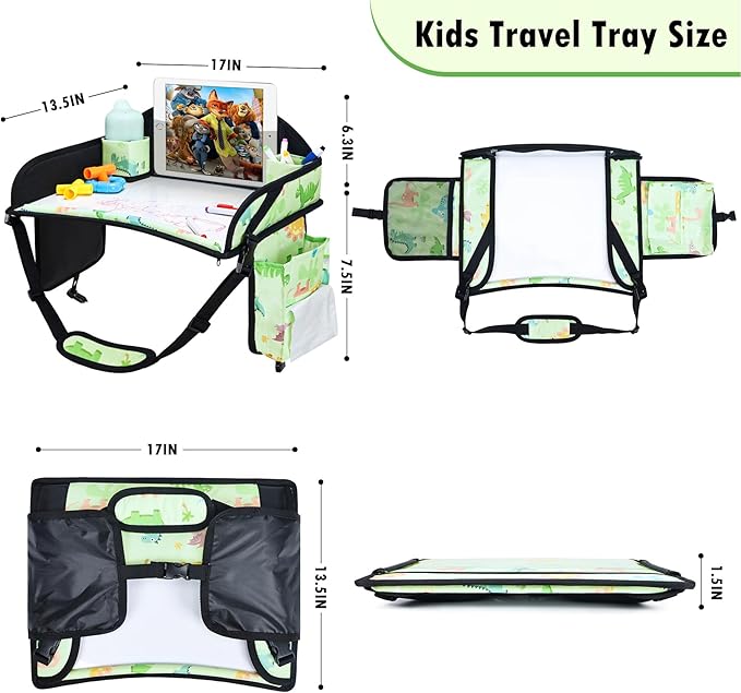 Kids Travel Tray, 3PCS Car Seat Tray for kids Travel, Toddler Road Trip Essentials With Drawing Kit, Toddler Lap Desk Organizer for Car, Carseat Table for Airplane