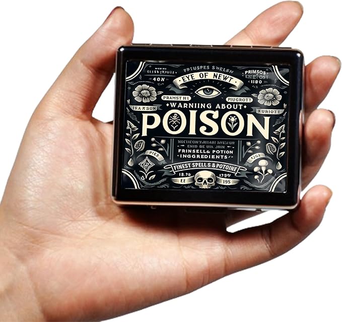 Cute and Portable Metal Pill Organizer – 8 Compartments, Elegant Chrome Finish, Ideal for Travel and Daily Use (Vintage Poison)
