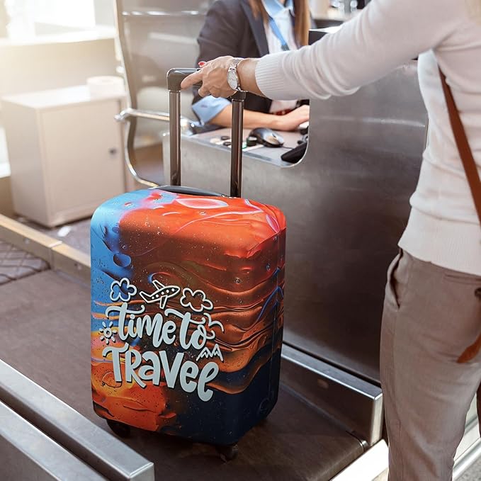 Explore Land Luggage Cover Suitcase Protector Fits 23-26 Inch Case (Time to Travel, M)