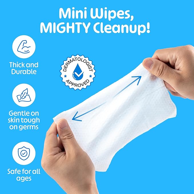 Fomin Mini Hand Sanitizer Wipes 8 Pack (8 Count) - Fragrance Free Mini Wet Wipe - pH Balanced, Biodegradable, Antibacterial On The Go Hand Sanitizing Wipes - Hypoallergenic, Plant-Based Travel Wipe