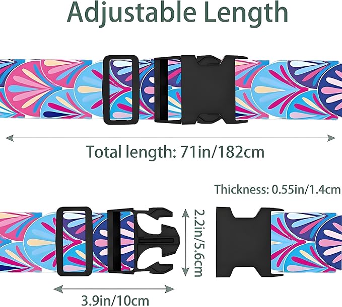 Plumes Luggage Straps for Suitcases, Adjustable Luggage Travel Belts to Keep Luggage Security While Travel, Strong Polyester Fabric, Easy-to-Recognize Stylish Design Travel Essentials, 2 Pack