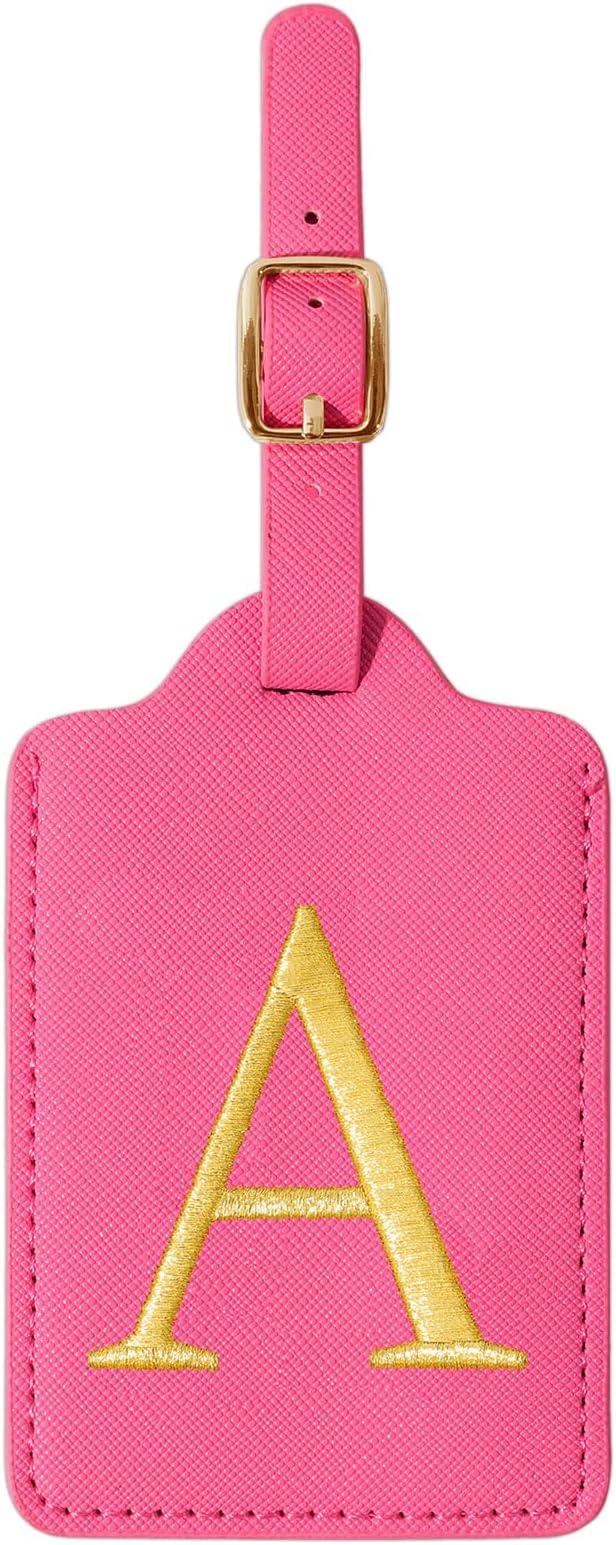 Personalized Initial Luggage Tags for Suitcase, Rose Red Leather Cute Luggage Tags with Privacy Cover Name Card, Embroidered Custom Monogram Luggage Tags Travel Backpack Tag Gifts for Women Kids(A)