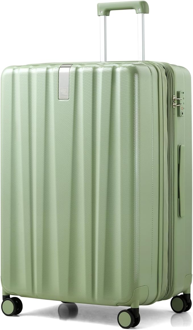 Hanke 29 Inch Expandable Checked Luggage Lightweight PC Hard Shell Luggage Suitcases with Wheels Travel Luggage Rolling Large Suitcase Travel Luggage Bag for Study Abroad.(Bamboo Green)