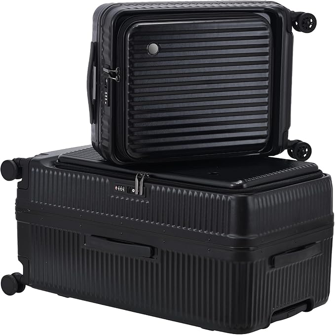 2 pieces 20/29 Aluminum Frame Carry On and Checked Luggage Set with Side Opening, Lightweight Hardshell ABS+PC Trunk Suitcase with TSA Lock, 360° Universal Wheels & Adjustable Handle, Black