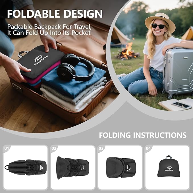 20L Ultra Lightweight Packable Backpack，Handy Foldable Waterproof Daypack for Travel, Collapsible Hiking Backpack Camping Outdoor Cycling Backpacking Women & Men, Black