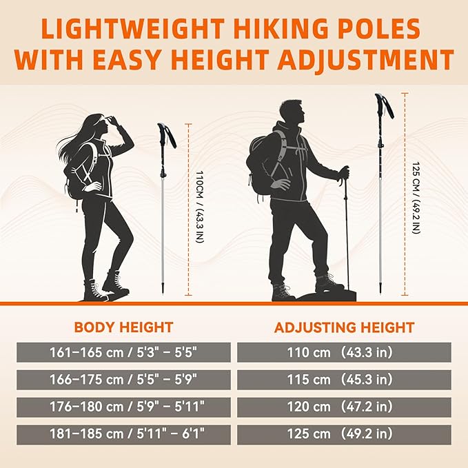 Collapsible Trekking Poles for Hiking - Lightweight Foldable Hiking Poles, 2 Pack Adjustable Aluminum Walking Sticks with for Men, Women, Kids, Seniors, Walking Poles for Backpacking, Camping, Travel