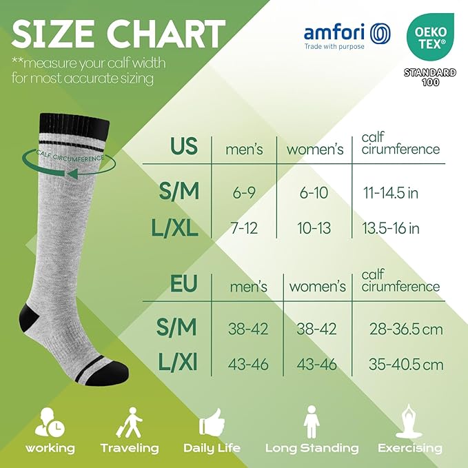 Bamboo Viscose Compression Socks for Women & Men (3 Pairs) 15-20 mmHg Knee High Support for Nurses, Travel, Pregnant