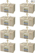 BALEINE 8-Pack Oversized Moving Bags with Reinforced Handles, Heavy-Duty Storage Tote for Clothes, Moving Supplies (Color Stripe with Window, 8-Pack)