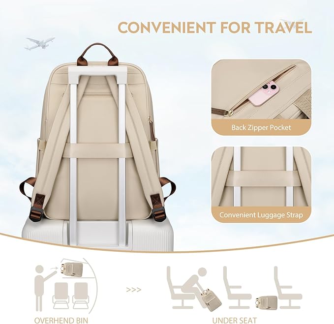 Hiking Travel Backpack for Women Casual Business Weekender Multilayer Laptop Bag,16 Inch,Apricot