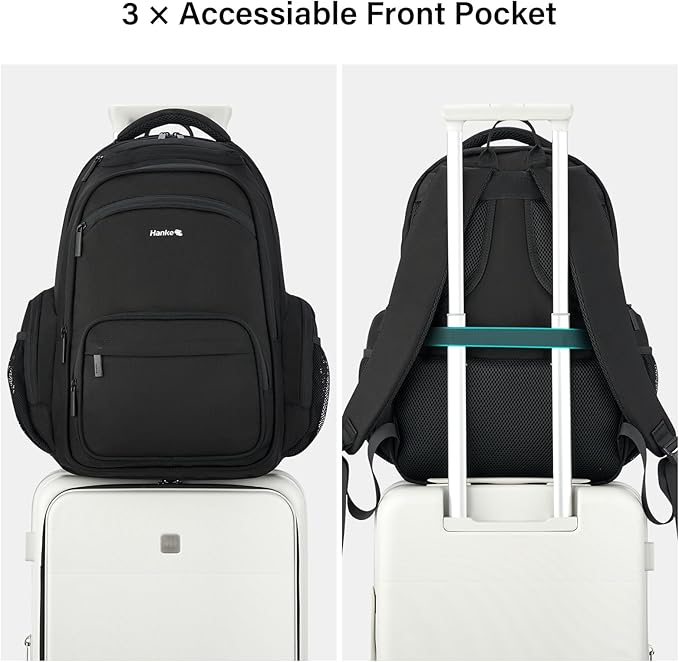 Hanke College Laptop Backpack Multi-Pocket, 18-Inch Large Travel Backpack for Men Women, Water Resistant College Bookbag for 15.6 Inch Laptop, Casual Daily Personal Item Size Airline Approved,Black