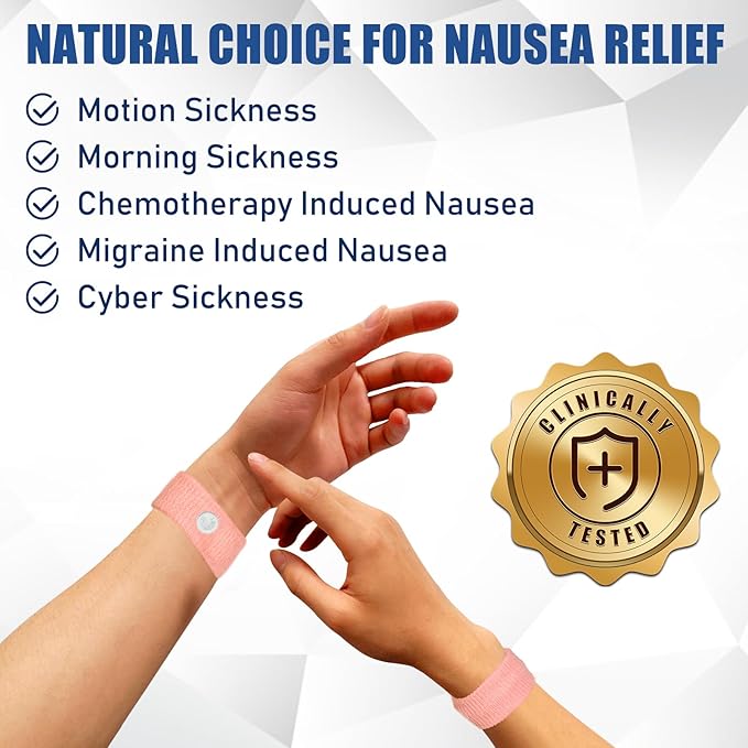 Motion Sickness Bands Anti Nausea Wristband for Adult and Kids Morning Sickness Relief for Pregnant Women Acupressure Nausea Relief for Car, Sea, Air Sickness - 2 Pairs Pink, Pink