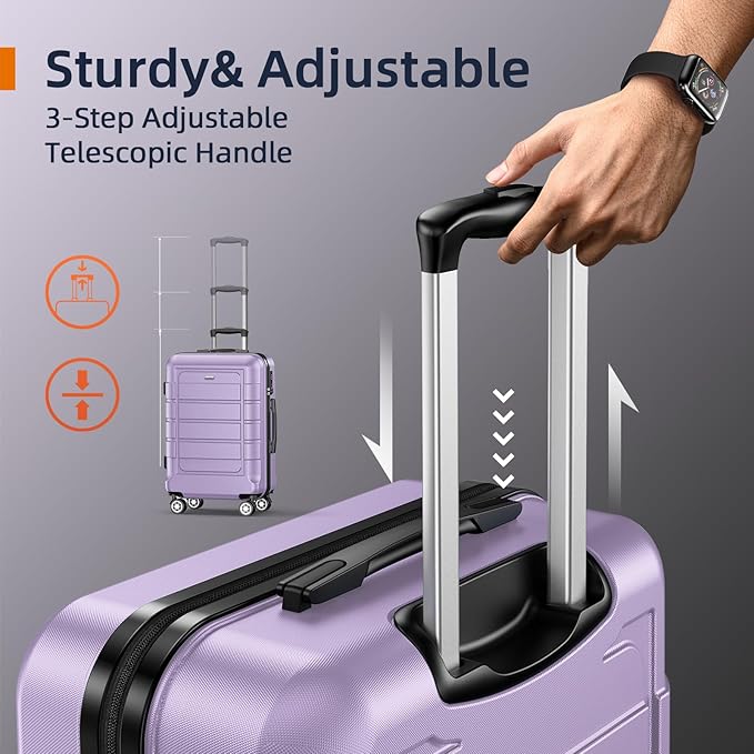 SHOWKOO Luggage Sets Expandable PC+ABS Durable Suitcase Double Wheels TSA Lock Lavender Purple 3pcs