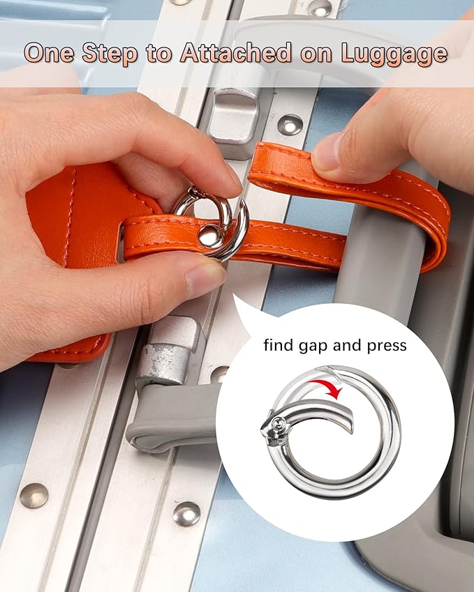 Teskyer Luggage Tags, 3 Pack Premium PU Leather Luggage Tags for Suitcases, Privacy Protection Travel Bag Tags, Orange