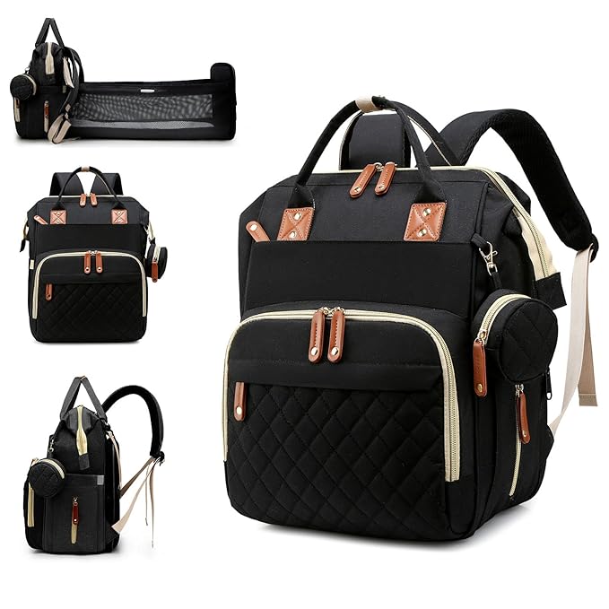 Diaper Bag, Backpack with Changing Station, Waterproof Baby Bag for Boys & Girls, USB Charging Port for Parents, Travel Backpack Baby Essentials & Lovely Baby Shower Gifts, Black