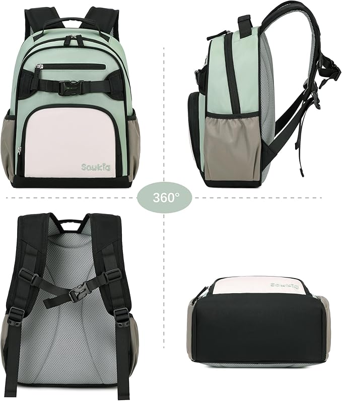 Lightweight Kids Backpack for School Kindergarten Elementary Backpacks for Boys Ages 6-8-10 (Pale Pistachio)