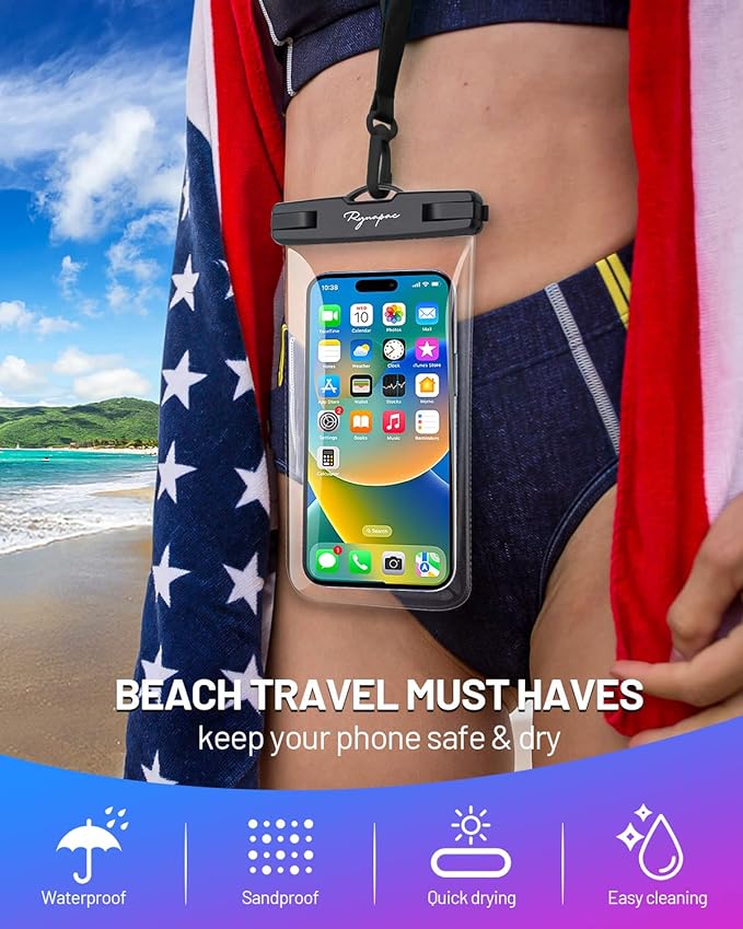 Waterproof Phone Pouch Bag - 7.5in Water Proof Cell Phone Case for Beach Travel Must Haves, Waterproof Phone Holder with Lanyard for iPhone 16 15 Pro Max Galaxy S24+ S23 Pixel 8a, Cruise Essentials