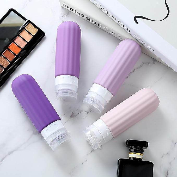 Travel Bottles for Toiletries, TSA Approved, Silicone Travel Bottles, BPA Free, 3oz Leak Proof Travel Size Bottles, Travel Accessories for Shampoo Body Wash Lotion Soap Liquids (4 Pack)