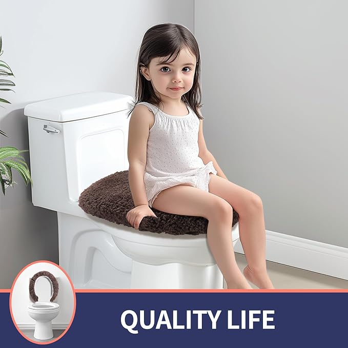 Microfiber Elongated Toilet Seat Cover 19.5"x 15" Machine Washable Solid Toilet Lid Cover Adjustable Rubber Backing Fits Most 18-19.5" L x 14-16" W Elongated Toilet Seat