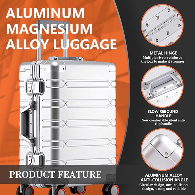 WEICHEN All Aluminum Magnesium 29 Inch Large Luggage with Spinner Wheels, Hard Case Large Suitcase Heavy Duty Aluminum Checked Luggage with TSA Lock
