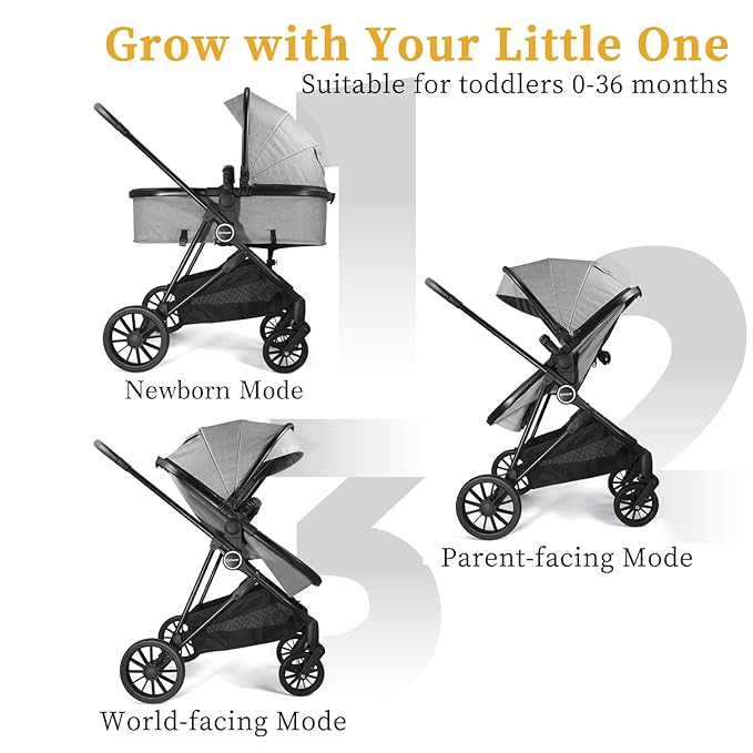 Lite 2.0 Baby Stroller with Newborn Mode, 2-in-1 Foldable Infant Stroller with Reversible Seat and UPF 50+ Canopy