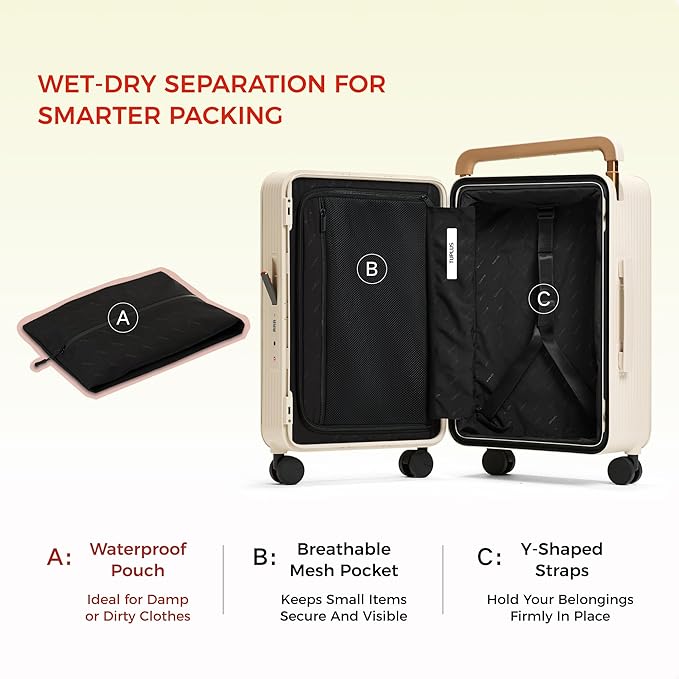 TUPLUS 20” Carry-On Hardside Luggage Lightweight ABS Travel Suitcase with Wide Handle Spinner Wheels TSA Combination Lock, Balance Series 2.0, Stone Grey